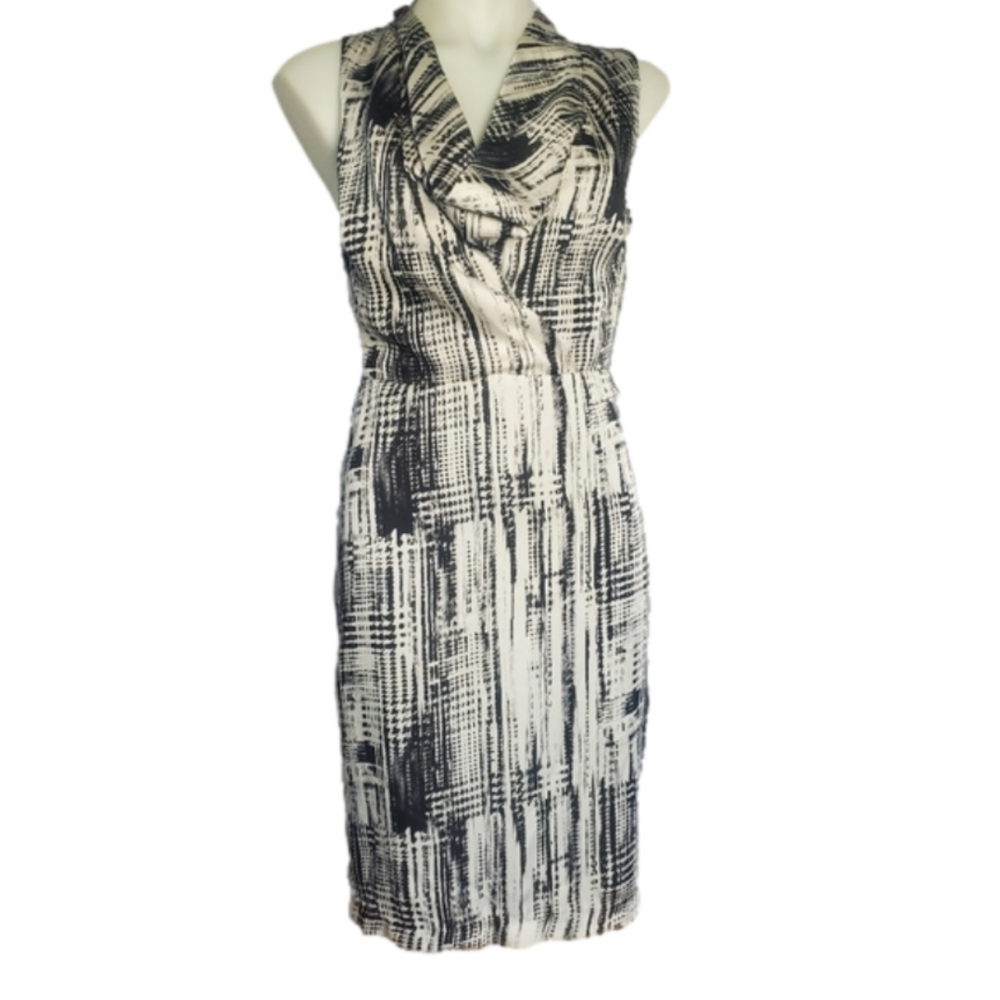 Eva Franco Revolve abstract black and white cowl neck dress lined